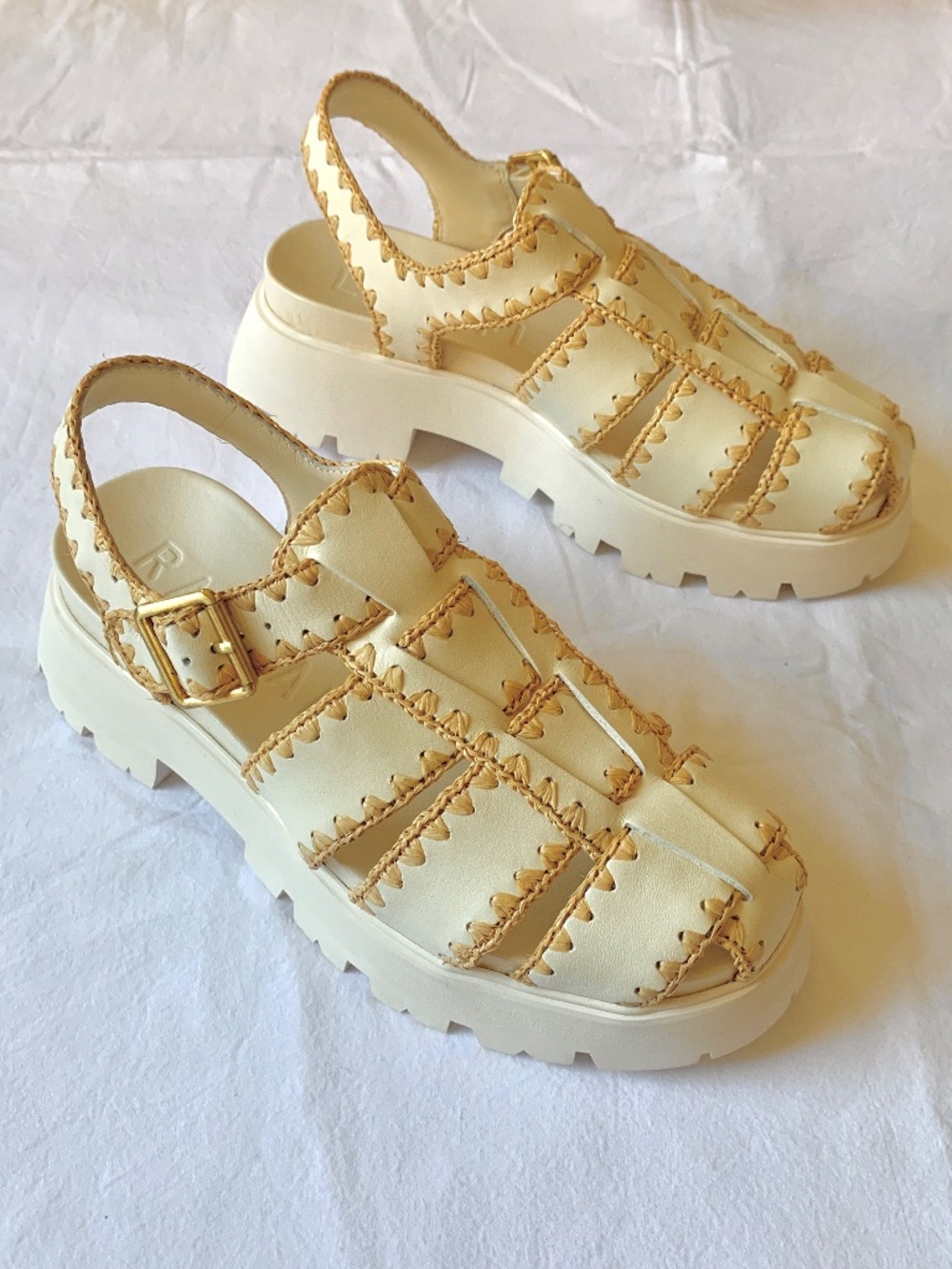 Loeffler Randall Talia Leather Platform Fisherman Sandals White Cream US8